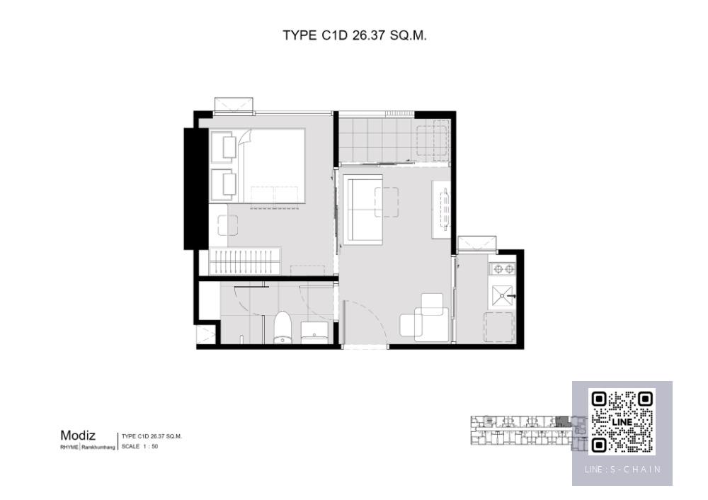 🍀FOR RENT>> 🌈Modiz Rhyme Ramkhamhaeng>> ชั้น 17 ขนาดห้อง 26.2 ตร.ม ห้องสวย แต่งครบ ใกล้ MRT รามคำแหง /The Mall #LV-MO1144